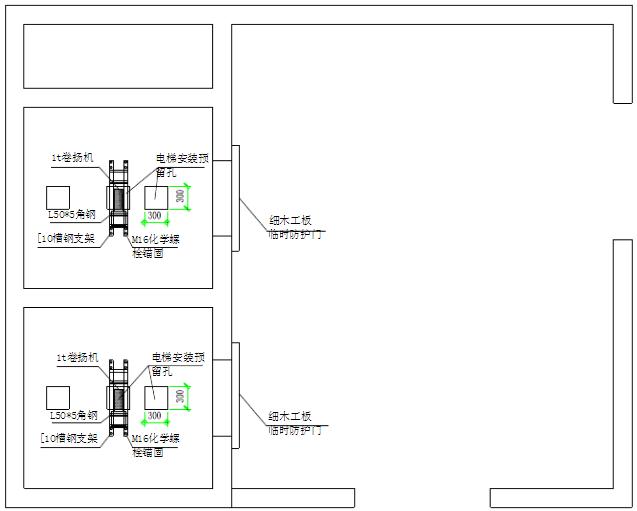 電梯井道安裝卷?yè)P機俯視圖